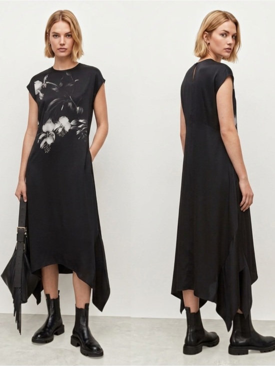 AllSaints Dresses & Skirts - NWT ALLSAINTS Gian Kosumoso Black Floral Handkerchief Maxi Dress Size 12 $329